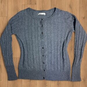 Old Navy Gray Cable Knit Cardigan Sweater M Angora Blend Button Front